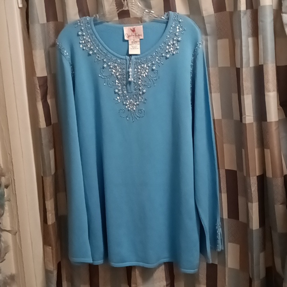 FINAL PRICE Quacker Factory v-neckline sweater/pearl embellishments XL - Picture 6 of 16